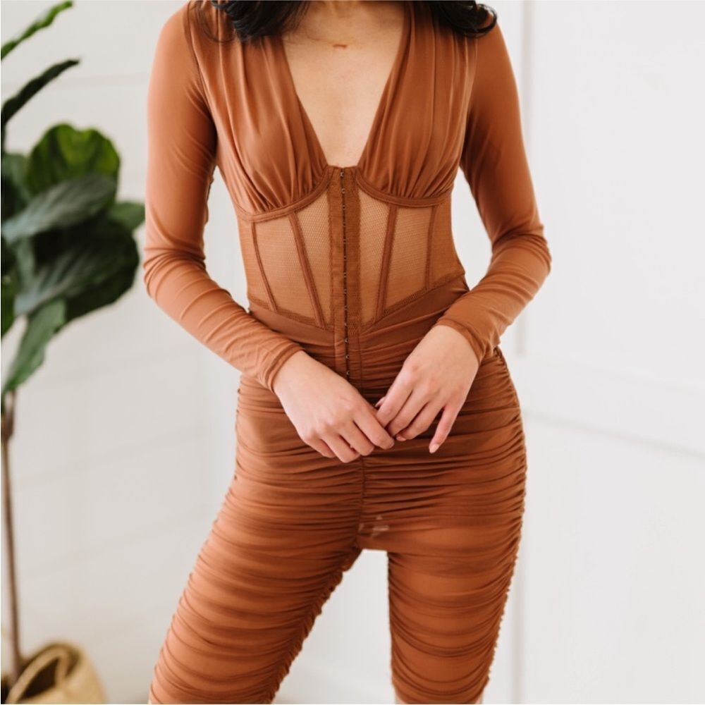 Privy black mesh ruched romper, S